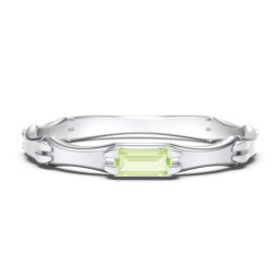 East-West Stackable Baguette Ring with Hinged Texture in 925 Sterling Silver with Peridot