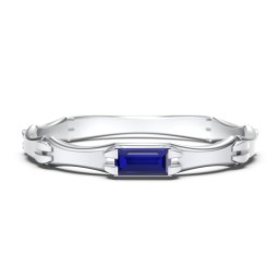 East-West Stackable Baguette Ring with Hinged Texture in 925 Sterling Silver with Blue Sapphire