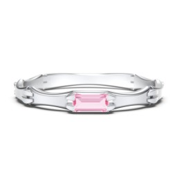 East-West Stackable Baguette Ring with Hinged Texture in 925 Sterling Silver with Pink Tourmaline