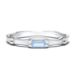 East-West Stackable Baguette Ring with Hinged Texture in 925 Sterling Silver with Blue Topaz