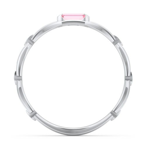 East-West Stackable Baguette Ring with Hinged Texture – Sterling Silver with Pink Tourmaline
