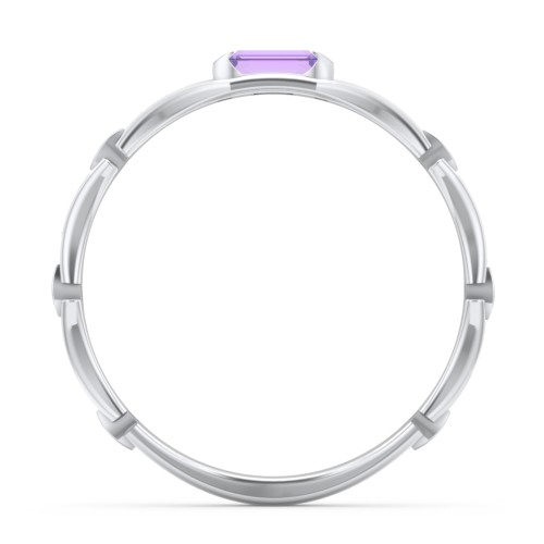 East-West Stackable Baguette Ring with Hinged Texture – Sterling Silver with Amethyst