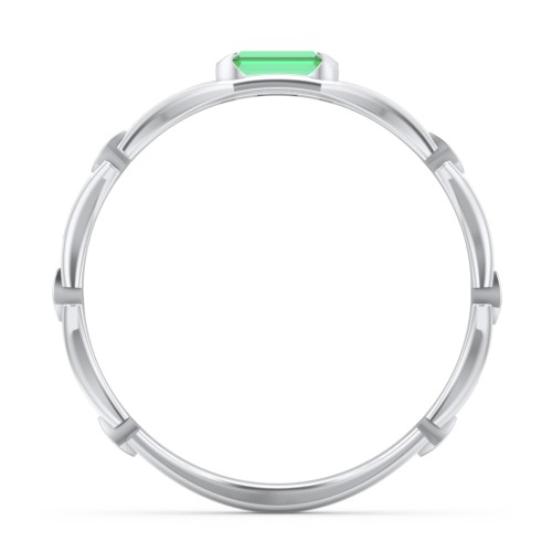 East-West Stackable Baguette Ring with Hinged Texture – Sterling Silver with Emerald