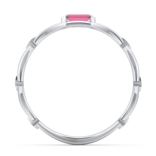 East-West Stackable Baguette Ring with Hinged Texture – Sterling Silver with Ruby