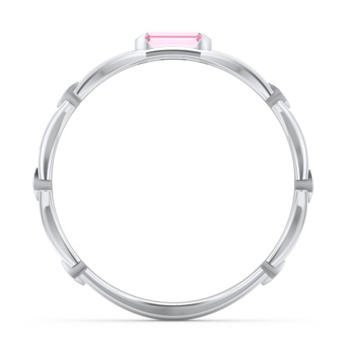 East-West Stackable Baguette Ring with Hinged Texture – Sterling Silver with Pink Tourmaline