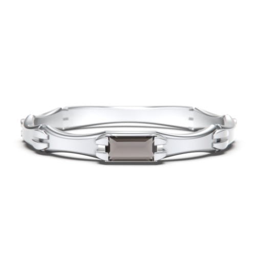 East-West Stackable Baguette Ring with Hinged Texture – Sterling Silver with Smokey Quartz
