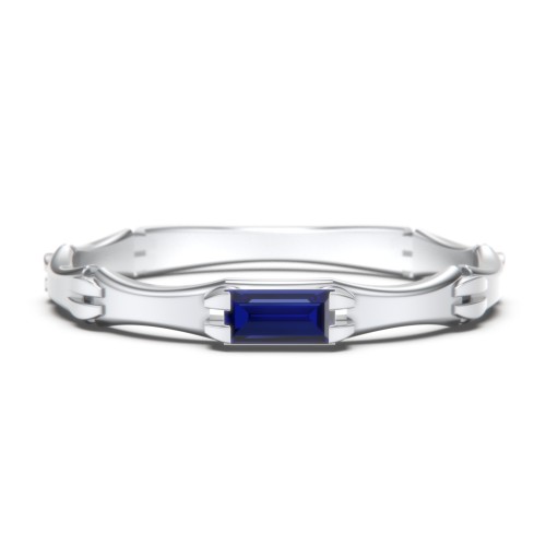 East-West Stackable Baguette Ring with Hinged Texture – Sterling Silver with Blue Sapphire