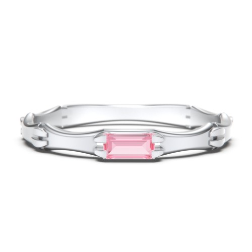 East-West Stackable Baguette Ring with Hinged Texture – Sterling Silver with Pink Tourmaline