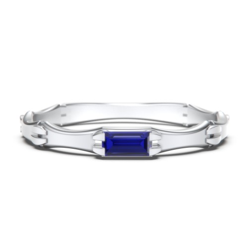 East-West Stackable Baguette Ring with Hinged Texture – Sterling Silver with Blue Sapphire
