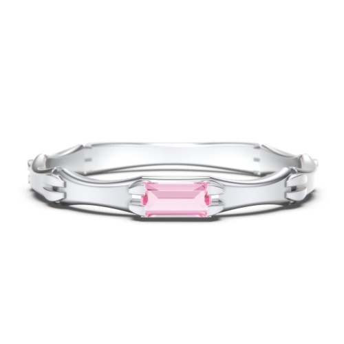 East-West Stackable Baguette Ring with Hinged Texture – Sterling Silver with Pink Tourmaline