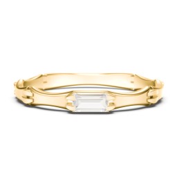 East-West Stackable Baguette Ring with Hinged Texture in 10K Solid Yellow Gold