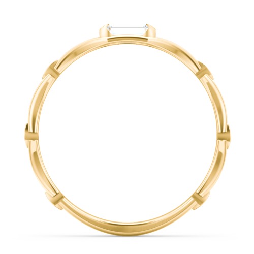 East-West Stackable Baguette Ring with Hinged Texture – 10K Yellow Gold with Cubic Zirconia