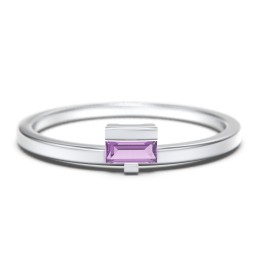 Off-Set Baguette Stackable Ring in 925 Sterling Silver with Amethyst
