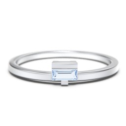 Off-Set Baguette Stackable Ring in 925 Sterling Silver with Aquamarine