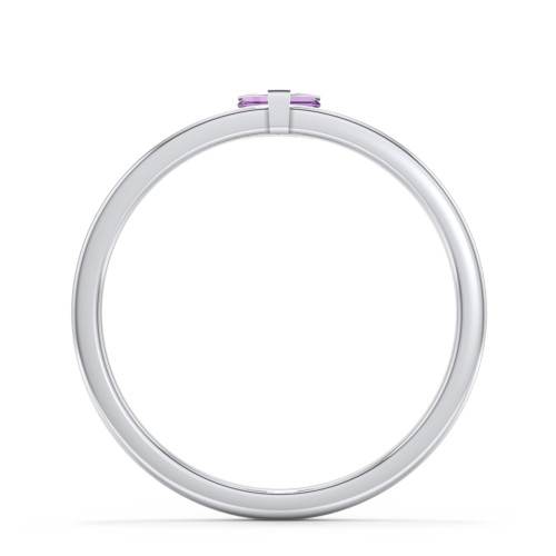 Off-Set Baguette Stackable Ring – Sterling Silver with Amethyst