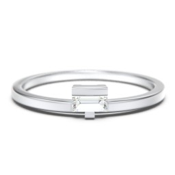 Off-Set Baguette Stackable Ring in 925 Sterling Silver with Diamond