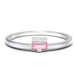 Off-Set Baguette Stackable Ring in 925 Sterling Silver with Pink Tourmaline