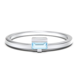 Off-Set Baguette Stackable Ring in 925 Sterling Silver with Blue Topaz