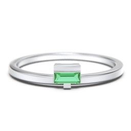 Off-Set Baguette Stackable Ring in 925 Sterling Silver with Emerald