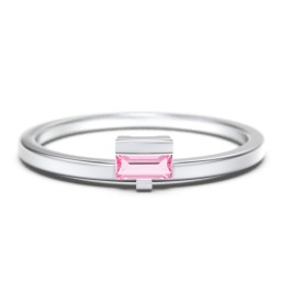 Off-Set Baguette Stackable Ring in 925 Sterling Silver with Pink Tourmaline