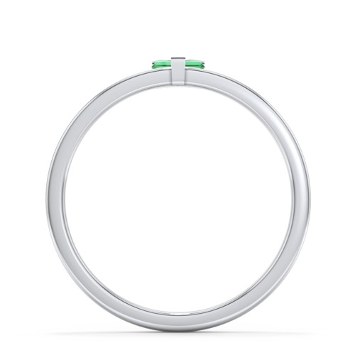 Off-Set Baguette Stackable Ring – Sterling Silver with Emerald