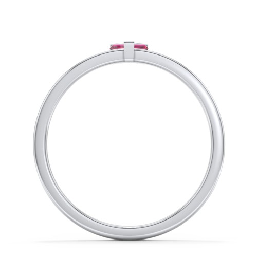 Off-Set Baguette Stackable Ring – Sterling Silver with Ruby