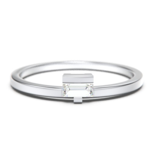 Off-Set Baguette Stackable Ring – Sterling Silver with Diamond