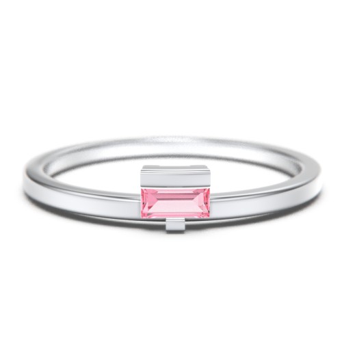 Off-Set Baguette Stackable Ring – Sterling Silver with Pink Tourmaline