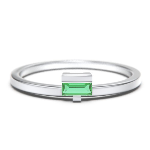 Off-Set Baguette Stackable Ring – Sterling Silver with Emerald