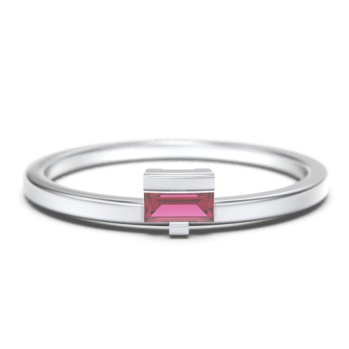 Off-Set Baguette Stackable Ring – Sterling Silver with Ruby