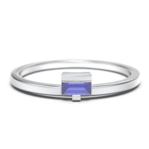 Off-Set Baguette Stackable Ring – Sterling Silver with Blue Sapphire
