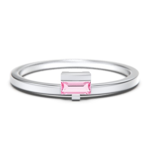 Off-Set Baguette Stackable Ring – Sterling Silver with Pink Tourmaline
