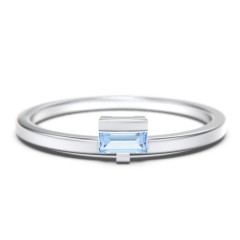 Off-Set Baguette Stackable Ring – 10K White Gold with Blue Topaz