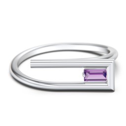 Geometric Wire Ring with East-West Baguette Gemstone in 925 Sterling Silver with Amethyst