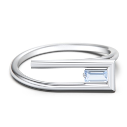 Geometric Wire Ring with East-West Baguette Gemstone – Sterling Silver with Aquamarine