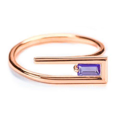 Geometric Wire Ring with East-West Baguette Gemstone – 10K Rose Gold with Amethyst