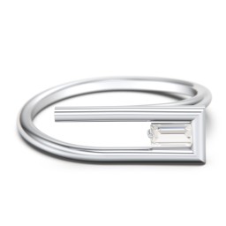 Geometric Wire Ring with East-West Baguette Gemstone in 925 Sterling Silver with Cubic Zirconia