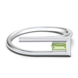 Geometric Wire Ring with East-West Baguette Gemstone in 925 Sterling Silver with Peridot