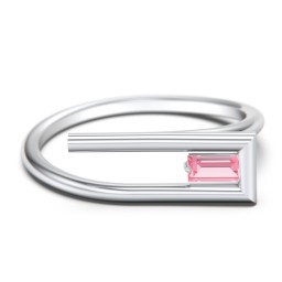 Geometric Wire Ring with East-West Baguette Gemstone in 925 Sterling Silver with Pink Tourmaline