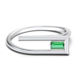 Geometric Wire Ring with East-West Baguette Gemstone in 925 Sterling Silver with Emerald