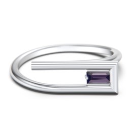Geometric Wire Ring with East-West Baguette Gemstone in 925 Sterling Silver with Alexandrite