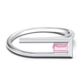 Geometric Wire Ring with East-West Baguette Gemstone in 925 Sterling Silver with Pink Tourmaline