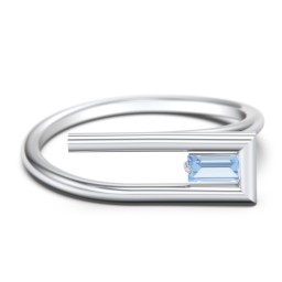 Geometric Wire Ring with East-West Baguette Gemstone in 925 Sterling Silver with Blue Topaz