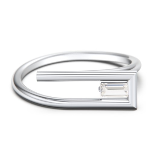 Geometric Wire Ring with East-West Baguette Gemstone – Sterling Silver with Cubic Zirconia