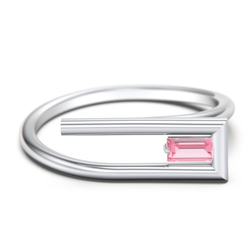 Geometric Wire Ring with East-West Baguette Gemstone – Sterling Silver with Pink Tourmaline