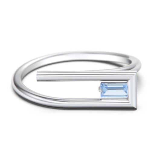 Geometric Wire Ring with East-West Baguette Gemstone – Sterling Silver with Blue Topaz