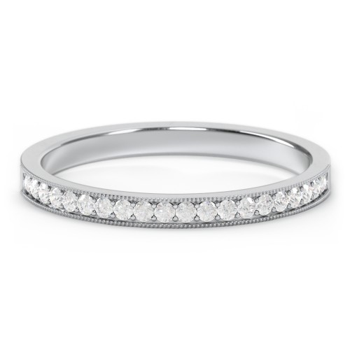 Milgrain Half Eternity Stackable Band – Sterling Silver with Diamond