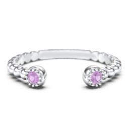 Beaded Ball Open Cuff Ring with Gemstones