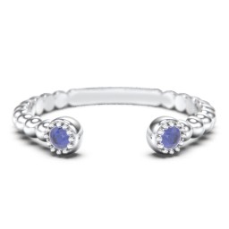 Beaded Ball Open Cuff Ring with Gemstones