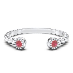 Beaded Ball Open Cuff Ring with Gemstones in 925 Sterling Silver